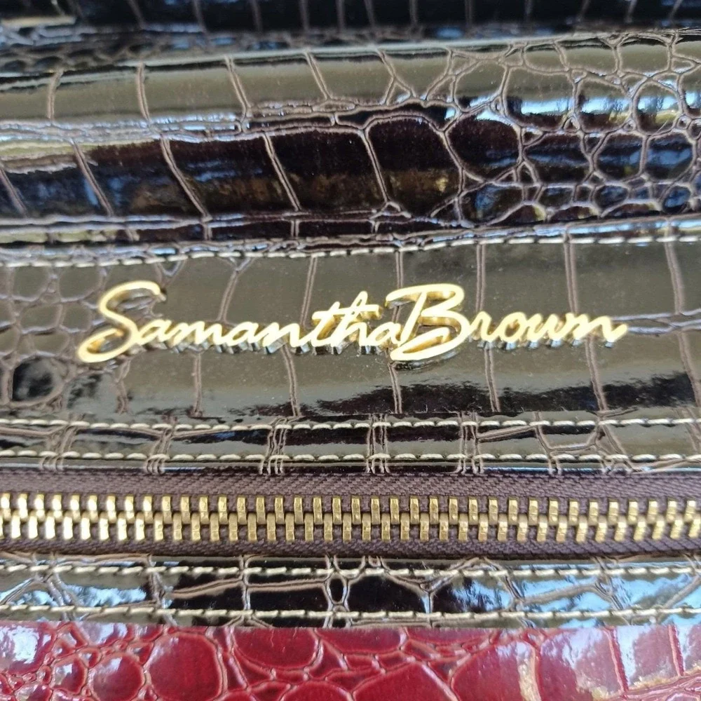 Samantha Brown Burgundy Black Croco Embossed Satchel Travel Bag Shoe Compartment